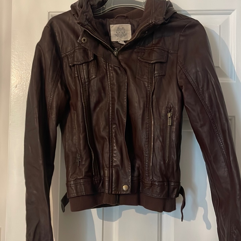 Brown vinyl motorcycle jacket